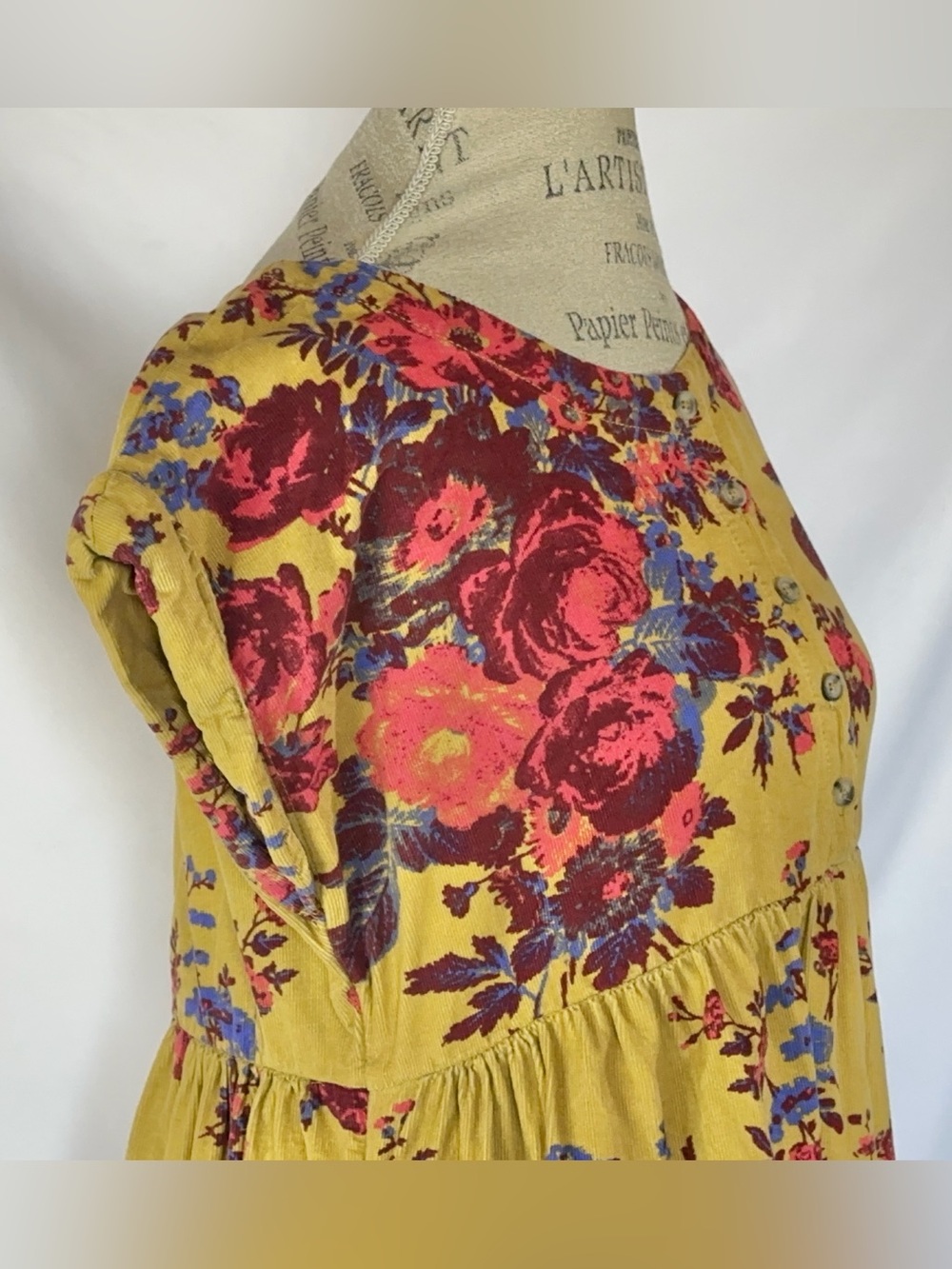 Free People Harper Corduroy Floral Flowy Tiered Short Sleeve Mini Dress M - Picture 9 of 11